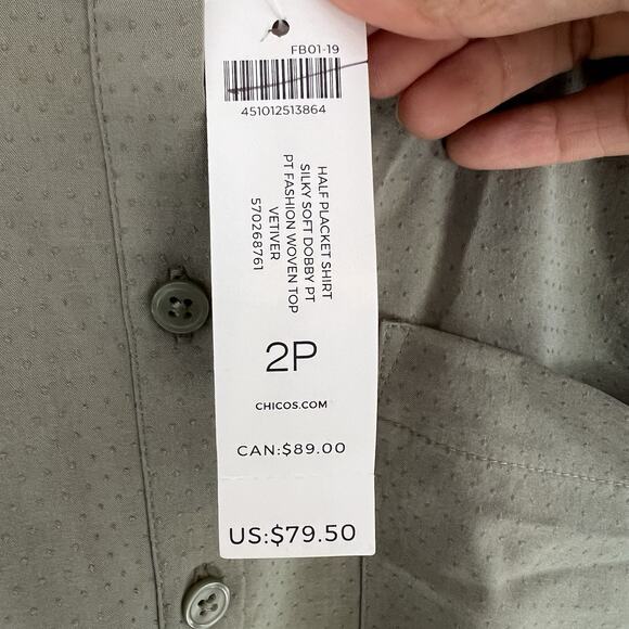 NWT Chico's Women's Button Up Shirt Sz L 12 14 Olive Green Casual Outdoor - Picture 4 of 16